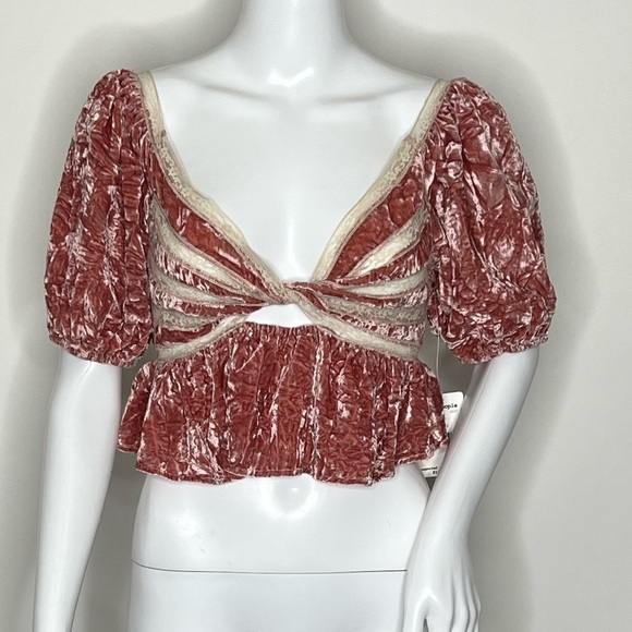 Free People Women’s Mauve Your Truly Crushed Velvet Top - Picture 4 of 8